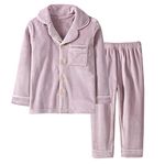 BANGSAUR Kids' Winter Pajama, Coral Fleece Button Down PJS, Boys Girls 3-14 Years(Purple,14Y)