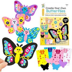 VKPI 4 Butterflies Foam Art Crafts Gift Kit, Creative Make Your Own Butterflies, Cartoon Paper Craft Projects for Kids Ages 4+ Toddler, Preschool Learning Toy for Birthday Party Favor Supplies