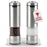 Pack of 2 : Latent Epicure Battery Operated Salt and Pepper Grinder Set (Pack of 2 Mills) - Complimentary Mill Rest | LED Light | Adjustable Coarseness |