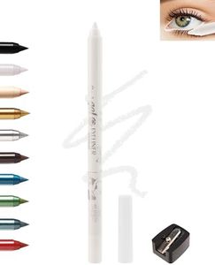 White Eyeliner For Waterline, Cream Gel Eyeliner Waterline Waterproof Smudge-Proof Eye Liner Pen, Safe for Sensitive Eyes, Matte Rich Color Eye Brightener Colored Eyeliner Pen Makeup with Sharpener-02
