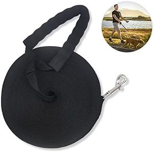 DELEE Long Dog Lead Durable Nylon Long Line Dog Lead with Padded Handle, Ideal Training Lead for Dogs, Perfect for Recall, Obedience, Tracking & Play – Long Leads for Dog Training (30m, Black)