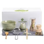 Ochcahser Japanese Matcha Set, Matcha Bowl with Spout and Coaster, Matcha Whisk and Holder, Sifter, Scoop, Spoon, Cleaning Brush,10 Pcs Complete Ceramic Matcha Kit