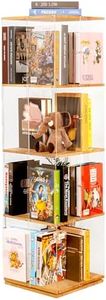 TAKEKIT Rotating Bookshelf, 360 Degree Revolving Bookcase, 4-Tier Spinning Bookshelf, Clear Acrylic & Solid Wood Rotating Bookcase for Kid’s Playroom, Bedroom and Living Room, Square