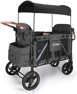 Cochildor 4 Seater Wagon Stroller, Foldable Stroller Wagon for 4 Kids, with Canopy, 5 Point Harness, Adjustable Handlebars, and Reflector Strips, Dark Grey