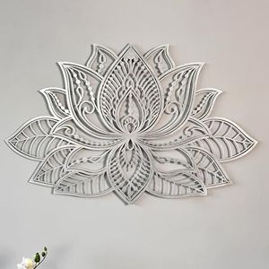 iwa concept 3D Mandala Metal Wall Decor | Lotus Flower Decoration for Homes | Bedroom Metal Wall Art | Office Decor | Living Room Decor | New Year Gift | (17" x 11" | 43 x 27.5 cm, Silver)