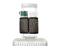 riemot Luggage Travel Cup Holder Free Hand Drink Caddy - Hold Two Coffee Mugs - Fits Roll on Suitcase Handles - Gifts for Flight Attendants Travelers Accessories, Leopard, Luggage Cup Holder