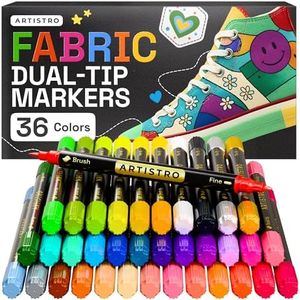 ARTISTRO 36 Fabric Markers - Dual-Tip Fabric Markers Permanent for Clothes - No Bleed Fabric Pens for T-Shirts, Bags, Textile, Canvas, and more (Brush Tip and Fine Tip)