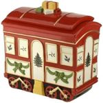 Spode Christmas Tree Cookie Jar with Lid, 8.5" Ceramic Holiday Train Car Dish for Cookies, Candy, Nuts - Festive Christmas Home Decor & Holiday Treats Jar - Great for Collectors