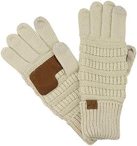 C.C Unisex Cable Knit Winter Warm Anti-Slip Touchscreen Texting Gloves, Beige