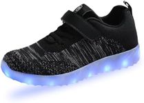 AoSiFu Kids Light Up Shoes Toddler Girls Boys Breathable Led Flashing Sneakers USB Charge, E-black, 7.5 Toddler