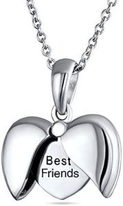 Delicate Engraved Saying BEST FRIENDS BFF Angel Wing Heart Shape Locket Necklace Pendant For Teen Women .925 Sterling Silver