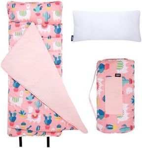 Wildkin Original Nap Mat with Reusable Pillow for Boys & Girls, Perfect for Elementary Sleeping Mat, Features Hook & Loop Fastener, Cotton Blend Materials Nap Mat for Kids (Llamas and Cactus Pink)