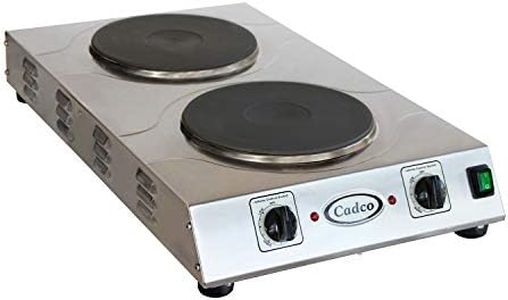 Cadco CDR-3K 15" Electric Portable Countertop Space Saver Hot Plate w/Two Cast Iron Burners for Restaurant Hotel Food Truck Concession Kiosk, Stainless Steel, 220v