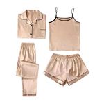 Black of Friday Deals 2024 Pyjama Set for Women 4 Piece Satin Pyjamas Sleepwear Set Skin-Friendly Short Sleeve Strappy Cami T Shirts And Shorts offers of The Day