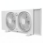 Comfort Zone 9-Inch Twin Window Fan with 2-Speed Independent 180° Rotating Fan Heads, Auto-Locking Expanders & Removable Bug Screen, Reversible Exhaust Fan for Bedroom or Home
