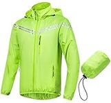 CREATMO US Men's Waterproof Cycling Bike Jacket,Running Golf Rain Jacket, High Visibility Windbreaker,Ultralight,Packable Yellow XL