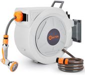 Retractable Garden Hose Reel 20m+2m, Wall Mounted Hose Reel,Heavy Duty Hose Pipe Reel with 10 Pattern Hose Nozzle, Auto Lock and Auto Rewind, Lock at Any Length,180°Swivel Bracket