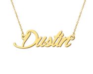 18k Gold Plated Dustin Name Necklace for Womens Mens Stainless Steel Birthday Father Day Jewelry