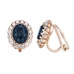 Yoursfs Prom Party Halo Crystal Deep Royal Blue Statement Earrings Midnight Art Deco Fancy Clip On Earrings for Women 18ct Rose Gold Plated Fashion Jewellery