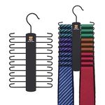 ZEDODIER Tie Hanger with 20 Hooks, Space Saving Necktie Organizer for Men, Large Capacity Tie and Belt Wooden Hanger for Closet, Black