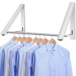 LIVEHITOP Wall Mounted Clothes Rail, Folding Clothes Hanger Aluminum Stabilise Drying Rack with a Pole for Bedroom Bathroom Wardrobe Balcony (Silver)