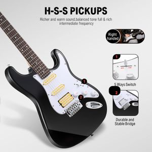 Donner 39" Electric Guitar Kit – Black, Beginner Starter Set