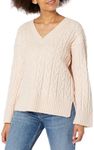 Calvin Klein Women's V Neck Cable Long Sleeve Sweater, Petal, Small