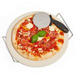 VonShef 33 cm Pizza Stone Set with Chrome-Plated Heavy Duty Frame - Includes Pizza Cutter