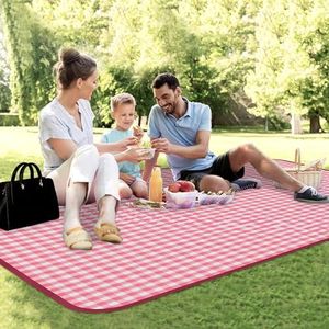 Kuber Industries Foldable 6.5x5 Feet King Size Picnic Mat Waterproof | Chatai/Beach Mat Perfect For Picnics, Park, Camping, Garden, Yoga | Sleeping Mat for Floor | Check - Pink