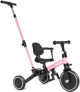 Glaf Folding Toddler Tricycle, Toddler Bike for 1-4 Year Old with Push Handle, Kids Trike with Backrest, Adjustable Seat Height and Handle,Balance Bike First Birthday Gifts for Boys&Girls