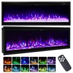 INMOZATA 152cm/60 Inch Electric Fire Wall Mounted/Recessed/Freestanding Electric Fireplace with Remote Control, 12 Colors Flame Effect Media Wall Fireplace, Crystal & Log Set, 900W&1800W(60"/152cm)