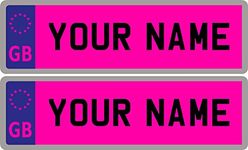 Ellis Graphix 2 x Personalised Self-Adhesive Pink 14 x 4 cm Number Plate Stickers For Childrens Kids Ride on Car, Bike, Bedroom Doors, Wheelchair, Mobility Scooter