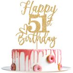 Happy 51st Birthday Cake Topper, 51 Birthday Decorations for Women/Men, Cheers to 51 Years, Hello 51, 51st Happy Birthday Party Supplies Gold Glitter