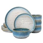 Joseph Sedgh Collection “Talia” 12-piece Stoneware Dinnerware Set with Reactive Glaze Finish, Service for 4, Blue Reactive Glaze