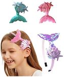 Samyak 4 Pcs Mermaid Headbands & Hair Clips Pins Combo For Kids Girls Babies Sequin Seashell Cute Hair Bands Headwear Hair Accessories Set, Random Colors