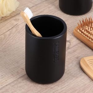 Sleek Matte Black Bathroom Tumbler - Polyresin Toothbrush Holder, Sophisticated Design for Refined Bath Decor