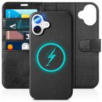 TUCCH Wallet Case for iPhone 16 6.1", PU Leather [Magnetic Detachable Shockproof] [Wireless Charge] [4 Card Holder] [Kickstand] Folio Cover Compatible with iPhone 16 5G 2024, Textured Black