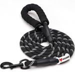 WOOFLIX Heavy Duty Nylon Dog Leash | Anti Slip Padded Handle Long Dog Leash | Highly Reflective Leash For Dogs | Dog Rope For Medium & Large Dogs | Dog Training Leash (5 Feet Long, Black) - 15 Cm