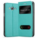 cadorabo Book Case works with Samsung Galaxy GRAND PRIME in MINT TURQUOISE - with Magnetic Closure, 2 Viewing Windows and Stand Function - Wallet Etui Cover Pouch PU Leather Flip