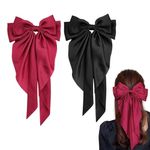 2 PCS Big Bow Hair Clips, Large Bowknot Hairpin French Hair Clips with Long Silky Satin Ribbon Solid Color Hair Barrettes Accessories for Women Girls (Red+Black)