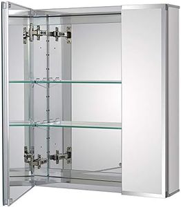 Fundin Aluminum Bathroom Medicine Cabinet with Framless Double Sided Mirror Door 20 x 24 Inch Recess or Surface Mount；2 Doors, 51 x 61 cm