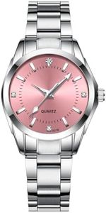 Rehomy Reloj de cuarzo para mujer, resistente al agua, 3 ATM, correa de metal, para uso casual y de negocios, rosa, pulsera
