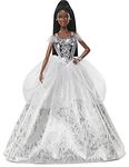 Barbie Signature 2021 Holiday Barbie Doll (12-inch, Brunette Braided Hair) in Silver Gown, with Doll Stand and Certificate of Authenticity, Gift for 6 Year Olds and Up