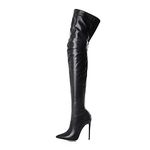 Cocila Ladies Over The Knee Boots Elegant Pointed Toe Zipper High Heel Boots Vintage Calf Length Boots Long Shoes Biker Riding Booties Size 4.5-7