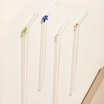 The Empty Space Set of 4 Reusable Glass Straws, Colorful Cute Flower Straws with Gift Packaging for Smoothies, Milkshakes, Juices, Teas, Perfect for Parties & Gifts | 7 inch Height 4 PCs