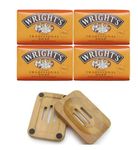 Wright's Coal Tar Traditional Soap -Pack of 4 with Sanitral Natural Wooden Bamboo Soap Dish Storage Holder-Cleaning Set