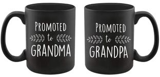 Pregnancy Announcement For Grandparents Black Coffee Mugs - Grandma To Be & Grandpa to Be 11 oz Mugs - Pregnancy Reveal Idea For Baby Announcement - Mug Set - Promoted to Grandma & Grandpa