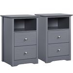 Yaheetech 2pcs Bedside Table, Wooden Nightstand Cabinet Unit with 2 Drawers and Open Cubby Set of 2, Modern Sofa Side End Table for Living Room/Bedroom/Small Space, 35 x 40 x 60cm, Dark Gray