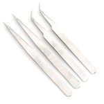 Tweezers, 4PCS Serger Tweezers with Serrated Tips Serrated Bent Tweezers Tips Stainless Steel Straight Tweezer Tip Curved Anti Static Tweezers Sewing Machine Accessory