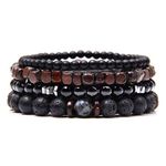 WAINIS Braided Leather Bracelets for Men Women Wrap Tiger Eye Lava Rock Beads Bracelet Woven Ethnic Tribal Rope Wristbands Bracelets Set Adjustable, 7-8.5 inch, Leather, Onyx